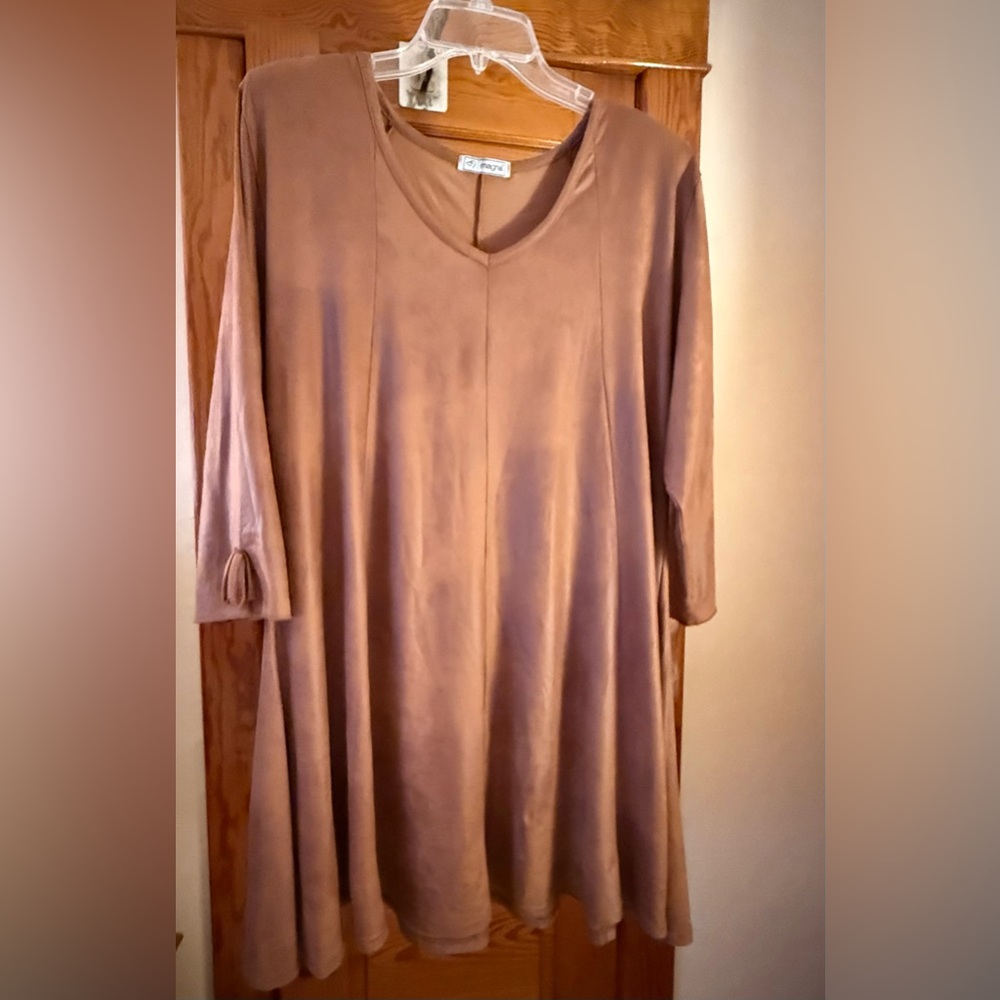 Tan Oversized Boxy Tunic with 3/4 Sleeves